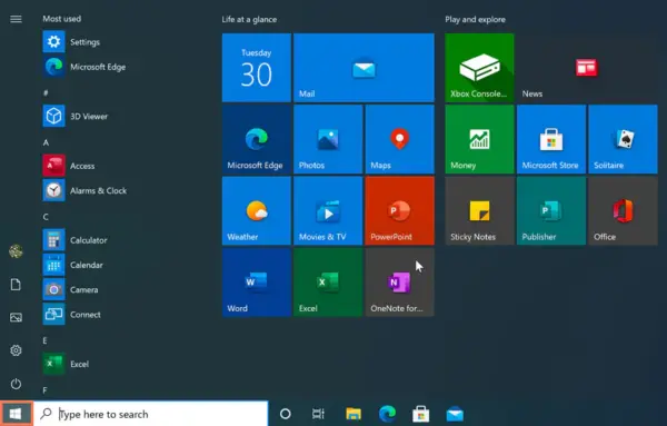 Windows 10 Pro Start
