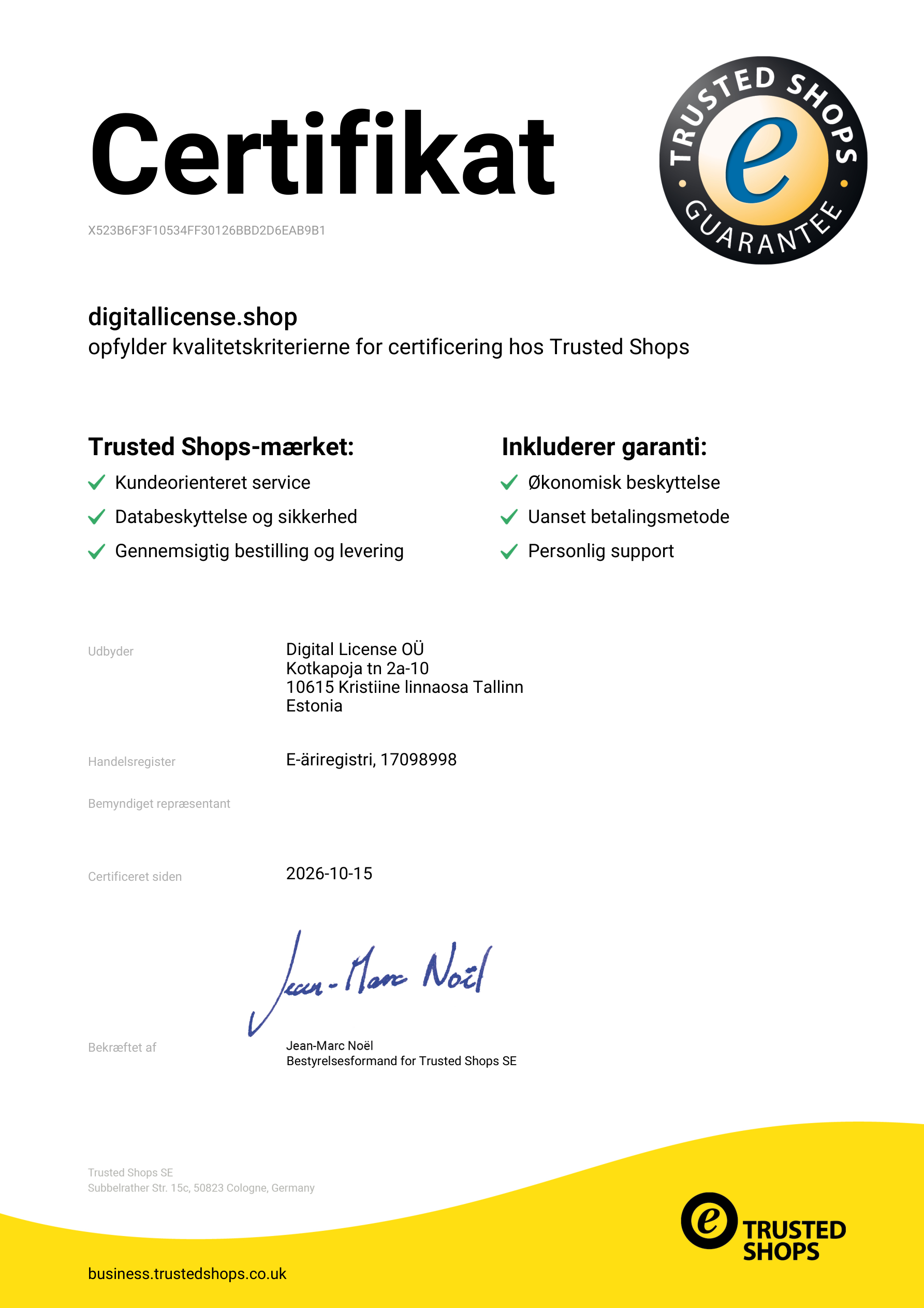 Trusted Shops-certifikat for Digital License OÜ — dl-demo-shop.synapseteam.agency