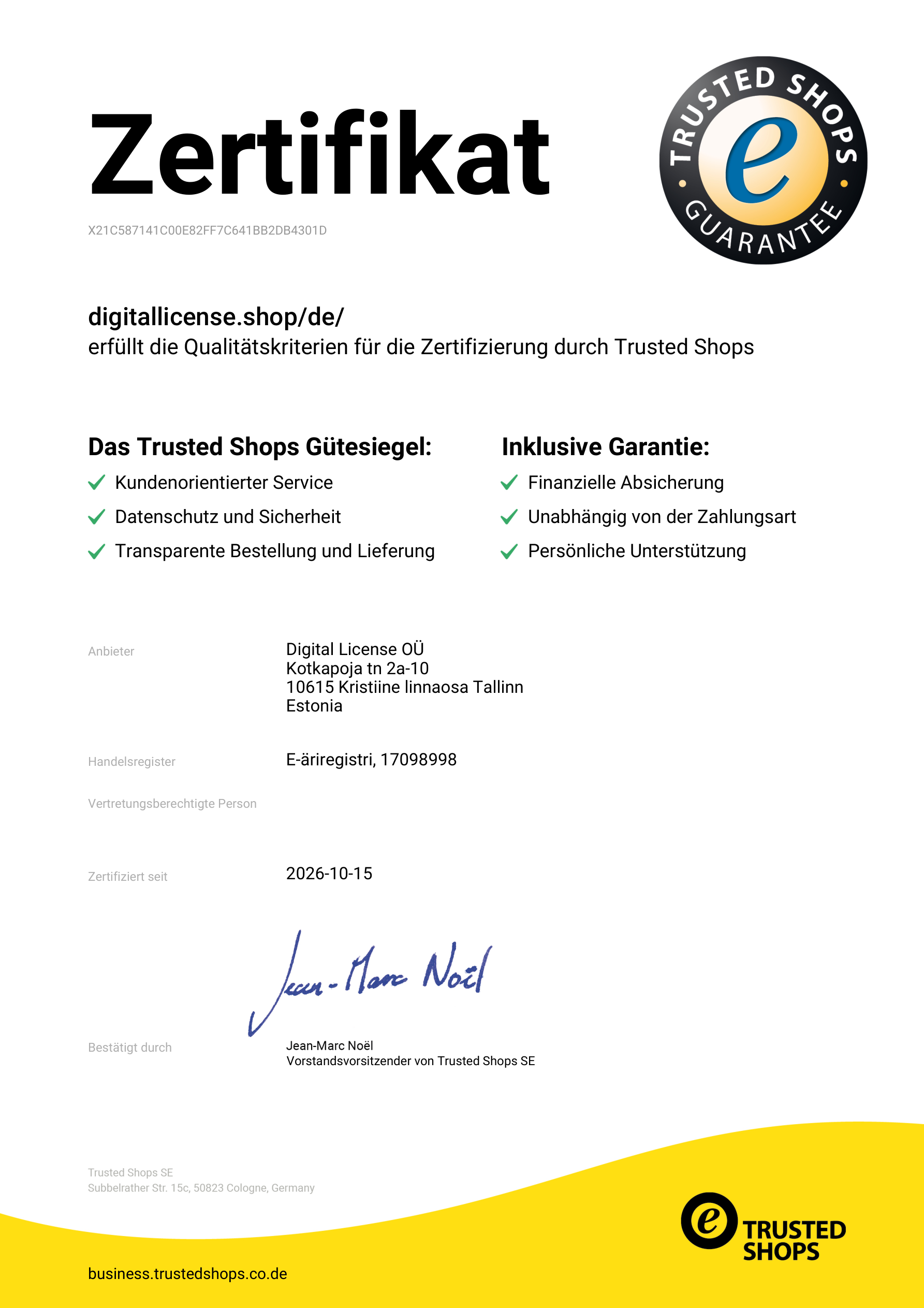 Trusted Shops Zertifikat für Digital License OÜ — dl-demo-shop.synapseteam.agency/de/